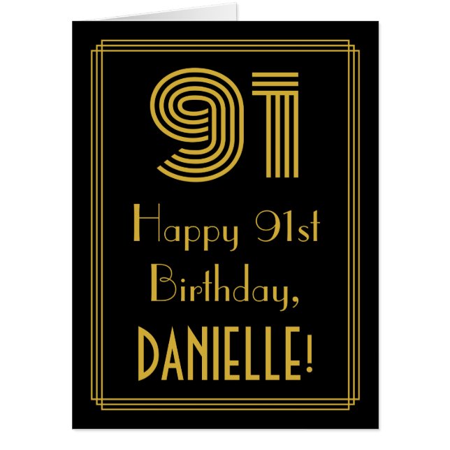 91st Birthday: Art Deco Inspired Look “91” + Name Card (Front)