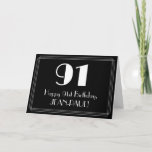[ Thumbnail: 91st Birthday ~ Art Deco Inspired Look "91", Name Card ]