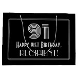 [ Thumbnail: 91st Birthday — Art Deco Inspired Look "91" & Name Gift Bag ]