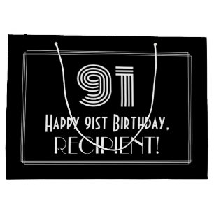 91st Birthday — Art Deco Inspired Look "91" & Name Large Gift Bag