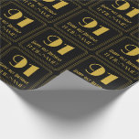 [ Thumbnail: 91st Birthday ~ Art Deco Inspired Look "91", Name Wrapping Paper ]