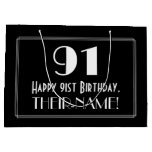 [ Thumbnail: 91st Birthday: Art Deco Inspired Style "91", Name Gift Bag ]