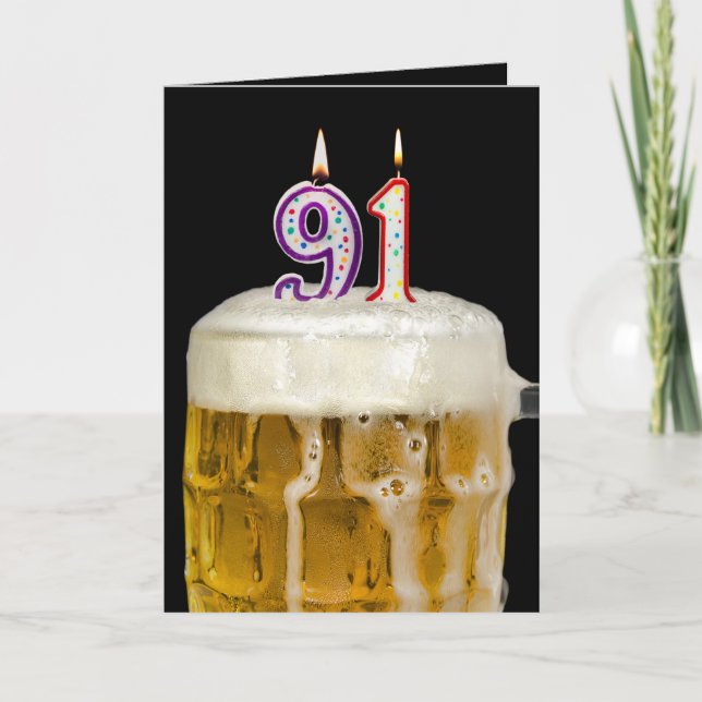 91st Birthday Beer on black Card (Front)