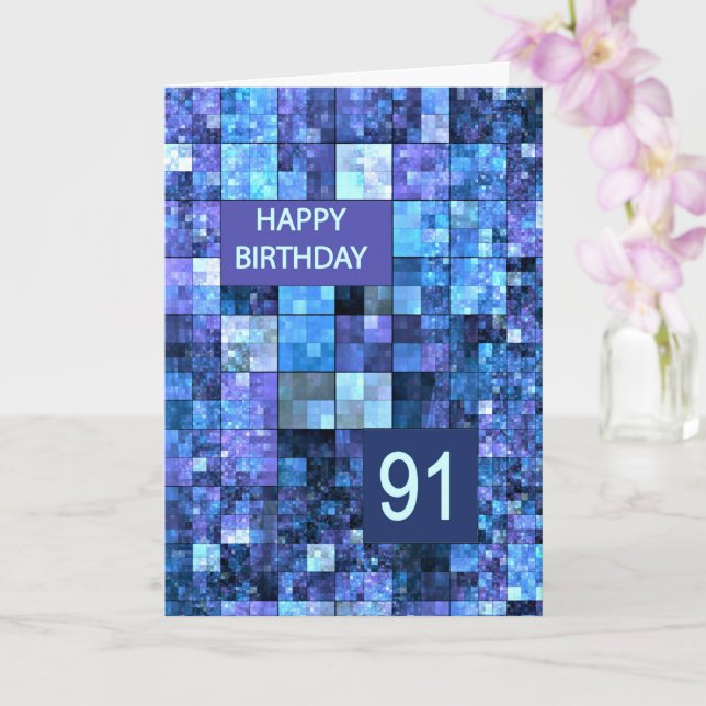 91st Birthday, Blue Squares, Card (Orchid)