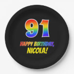 [ Thumbnail: 91st Birthday: Bold, Fun, Simple, Rainbow 91 Paper Plates ]