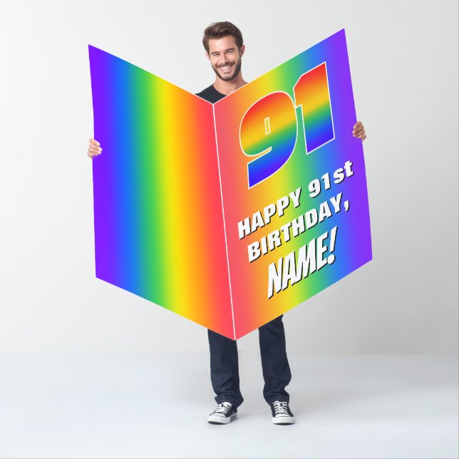 91st Birthday: Colorful, Fun Rainbow Pattern # 91 Card (In Situ)