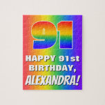 [ Thumbnail: 91st Birthday: Colorful, Fun Rainbow Pattern # 91 Jigsaw Puzzle ]