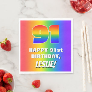 91st Birthday: Colorful, Fun Rainbow Pattern # 91 Napkins