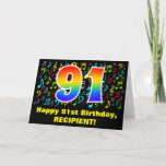 [ Thumbnail: 91st Birthday: Colorful Music Symbols & Rainbow 91 Card ]