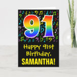 [ Thumbnail: 91st Birthday: Colorful Music Symbols + Rainbow 91 Card ]