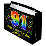 [ Thumbnail: 91st Birthday - Colorful Music Symbols, Rainbow 91 Gift Bag ]