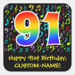 [ Thumbnail: 91st Birthday: Colorful Music Symbols, Rainbow 91 Sticker ]