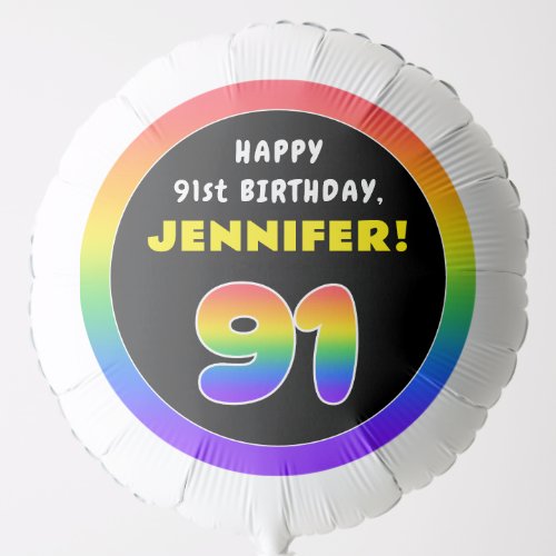 91st Birthday Colorful Rainbow  91 Custom Name Balloon