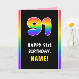 91st Birthday: Colorful Rainbow # 91, Custom Name Card