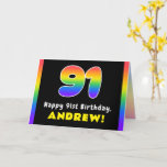 [ Thumbnail: 91st Birthday: Colorful Rainbow # 91, Custom Name Card ]