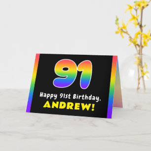 91st Birthday: Colorful Rainbow # 91, Custom Name Card