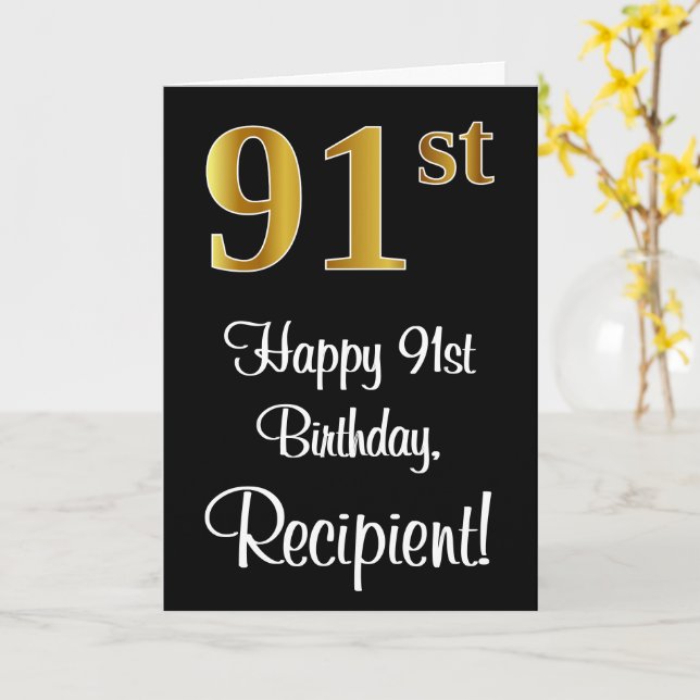 91st Birthday ~ Elegant Luxurious Faux Gold Look # Card (Yellow Flower)