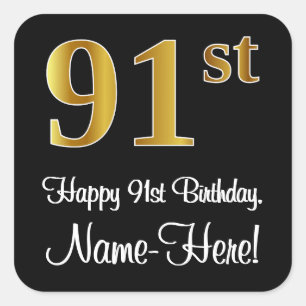 91st Birthday – Elegant Luxurious Faux Gold Look # Square Sticker