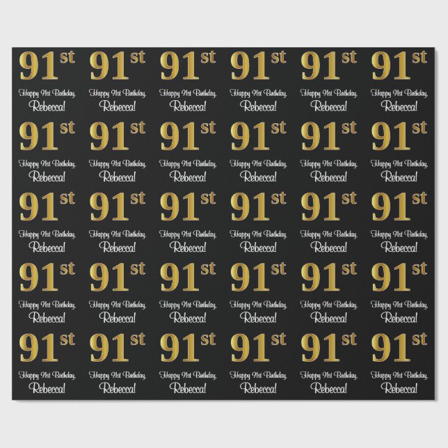 91st Birthday: Elegant Luxurious Faux Gold Look # Wrapping Paper (Flat)