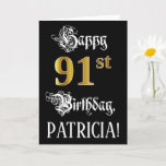 [ Thumbnail: 91st Birthday — Fancy Script; Faux Gold Look; Name Card ]