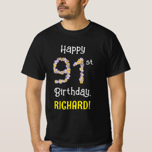 91st Birthday: Floral Flowers Number “91” + Name T-Shirt