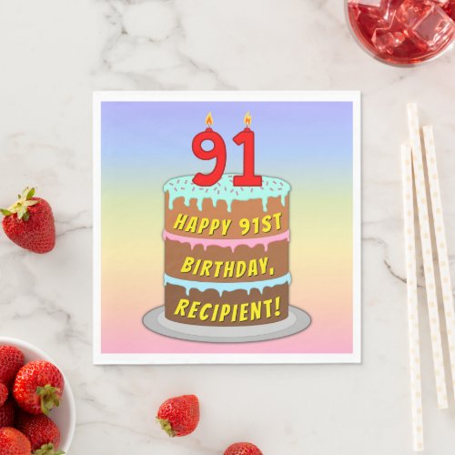 91st Birthday Fun Cake and Candles  Custom Name Napkins