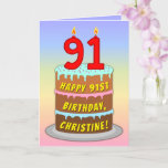 [ Thumbnail: 91st Birthday — Fun Cake & Candles, W/ Custom Name Card ]