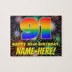 91st Birthday: Fun, Colorful Celebratory Fireworks Jigsaw Puzzle