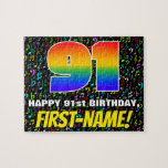 [ Thumbnail: 91st Birthday — Fun, Colorful Music Symbols & “91” Jigsaw Puzzle ]