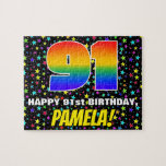 [ Thumbnail: 91st Birthday — Fun, Colorful Star Field Pattern Jigsaw Puzzle ]