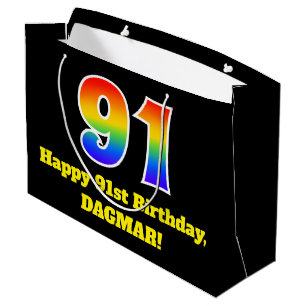 91st Birthday ~ Fun, Colorful, Vibrant, Rainbow 91 Large Gift Bag