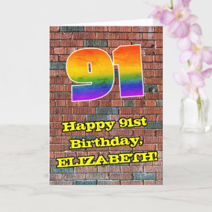 91st Birthday: Fun Graffiti-Inspired Rainbow 91 Card