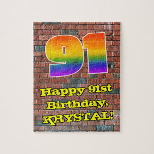 91st Birthday: Fun Graffiti-Inspired Rainbow 91 Jigsaw Puzzle