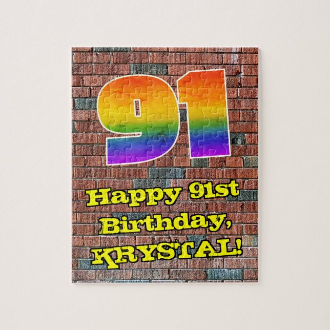 91st Birthday: Fun Graffiti-Inspired Rainbow 91 Jigsaw Puzzle (Vertical)