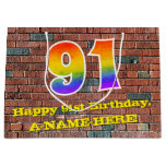 [ Thumbnail: 91st Birthday: Fun, Graffiti-Inspired Rainbow # 91 Gift Bag ]