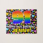 [ Thumbnail: 91st Birthday — Fun, Loving Heart Shapes + “91” Jigsaw Puzzle ]