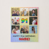 91st Birthday: Fun Rainbow #, Custom Name & Photos