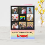 [ Thumbnail: 91st Birthday: Fun Rainbow #, Custom Photos + Name Card ]