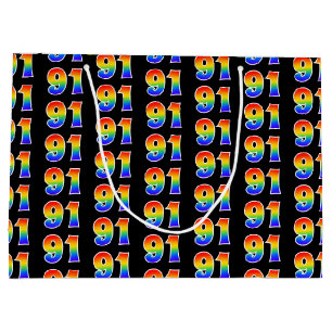 91st Birthday: Fun Rainbow Event Number 91 Pattern Large Gift Bag