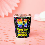 [ Thumbnail: 91st Birthday: Fun Stars Pattern and Rainbow 91 Paper Cups ]