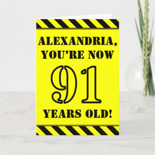 91st Birthday: Fun Stencil Style Text, Custom Name Card