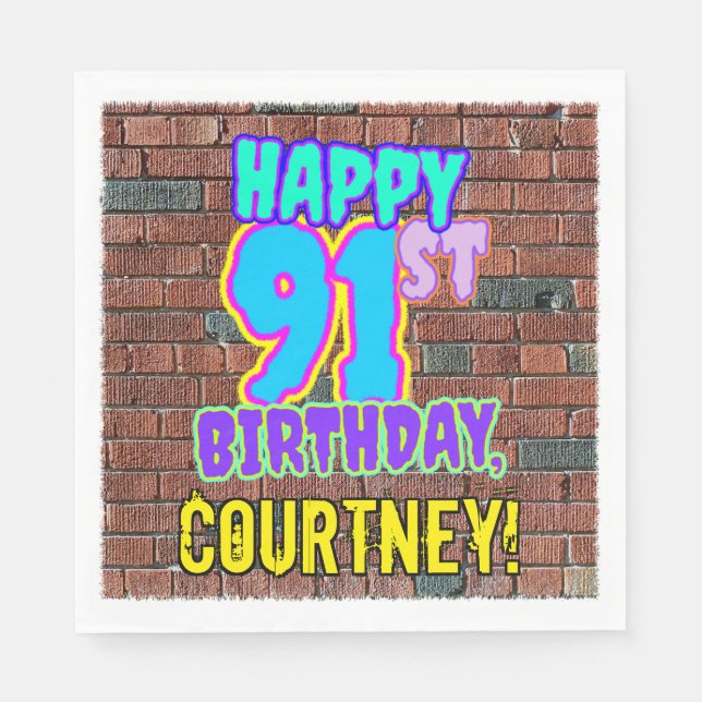 91st Birthday ~ Fun, Urban Graffiti Inspired Look Napkins (Front)