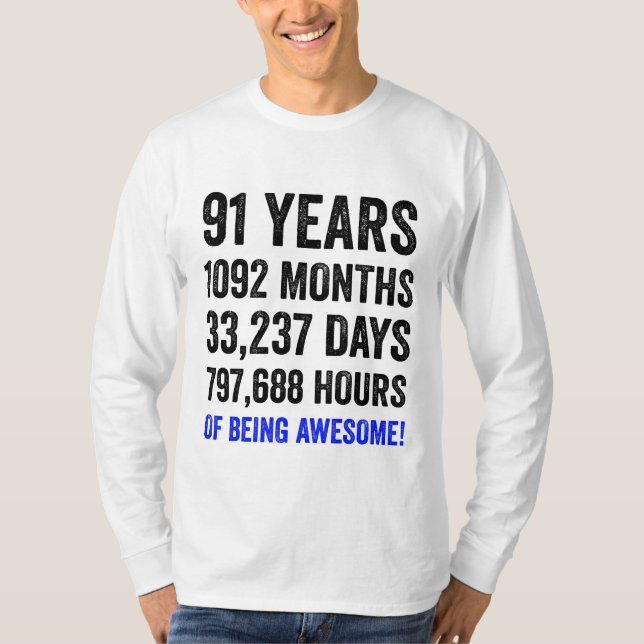 91st Birthday // Funny Men's Birthday Countdown T-Shirt (Front)