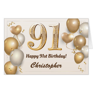 91st Birthday Gold Balloons Confetti Extra Large Card