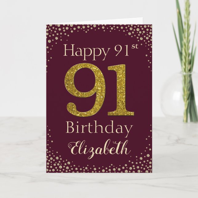 91st Birthday Golden Glitter Card (Front)