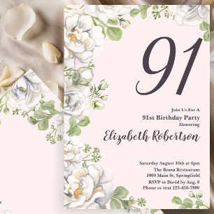 91st Birthday Invitation Blush Pink Floral Peonies