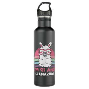 91st Birthday Llamazing Llama 91 Year Old Birthday Stainless Steel Water Bottle