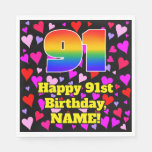 [ Thumbnail: 91st Birthday: Loving Hearts Pattern, Rainbow # 91 Napkins ]