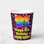 [ Thumbnail: 91st Birthday: Loving Hearts Pattern, Rainbow 91 Paper Cups ]