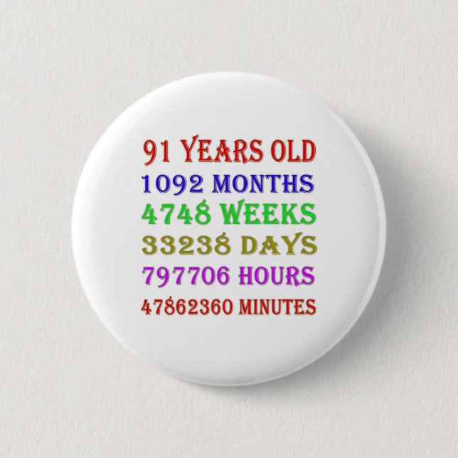 91st Birthday Milestones Button (Front)